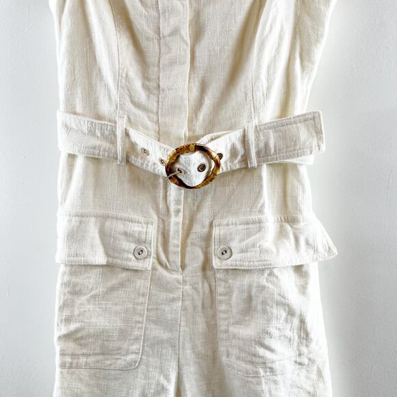 House of Harlow Linen Square Neck Belted Romper White 4 - Picture 5 of 10